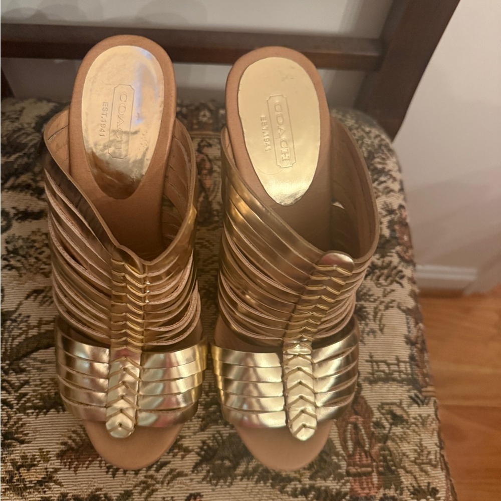 Coach Bristol Gold Mirror Metallic Wedge Sandals Size 7B - Picture 12 of 15